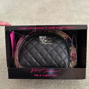 Betsey Johnson 2 pack cosmetic bags floral and black NEW
